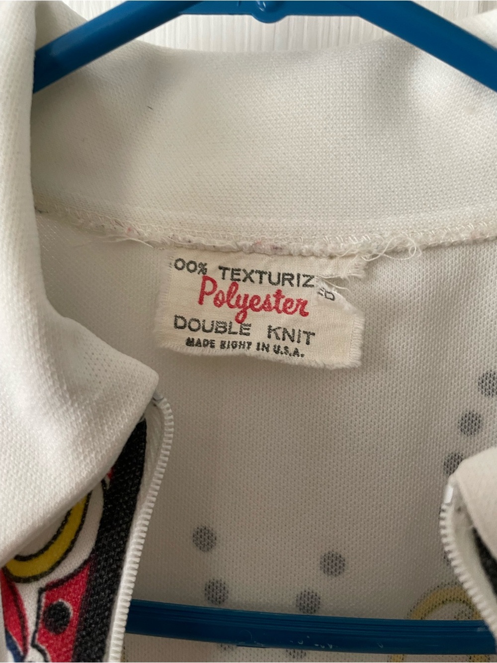 Vintage Polyester 70s Mod Double Knit Top - White with Multicolor Details - Picture 4 of 4